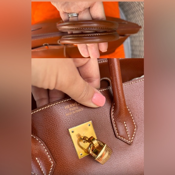 Authentic HERMES BIRKIN 35 chestnut brown veau grain leather gold hardware - Picture 12 of 16